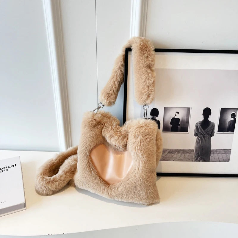 Sac à Main Bandoulière Fille – Fausse Fourrure Rose Doux, Petit Format, Neuf