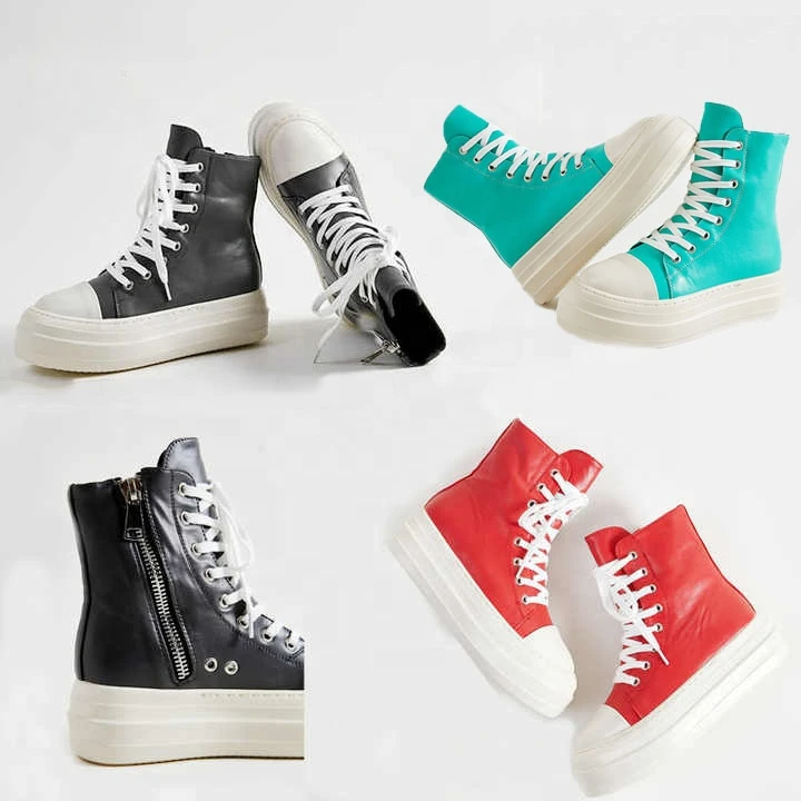 Trendy Canvas Shoes Luxury Trainers Ankle Lace Up Women Sneaker Zip Hip Hop Streetwear Flat Chunky Sneaker Shoes