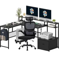 Desk and Chair Combo Set Home Office Furniture L Shaped Computer Desk Gaming Desk Chair with Adjustable Back Mesh Design 1