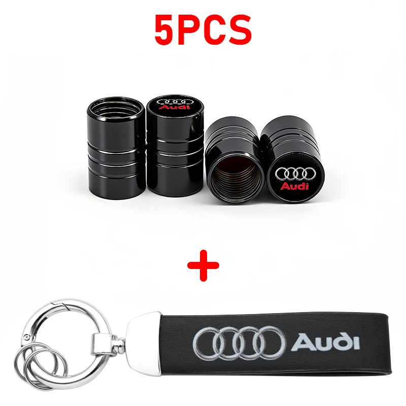 Luxury Car Tire Valve Caps and Suede Keychain Gift Set