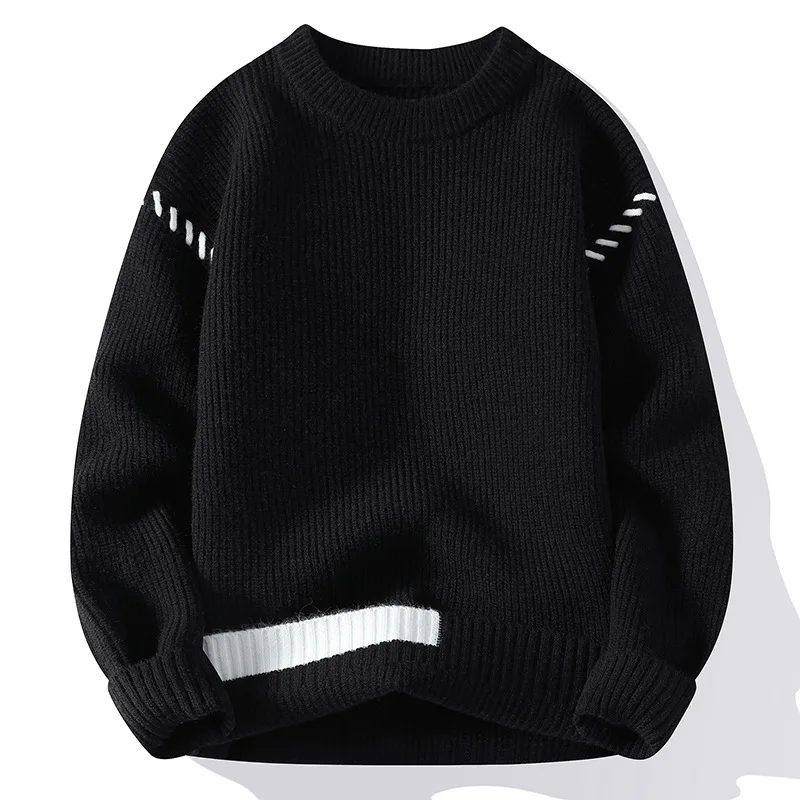 New Fashion Youthful Vitality Mens Turtleneck Sweater Autumn Winter Loose Casual Knitted Pullovers Men Warm Patchwork Knitwear 4