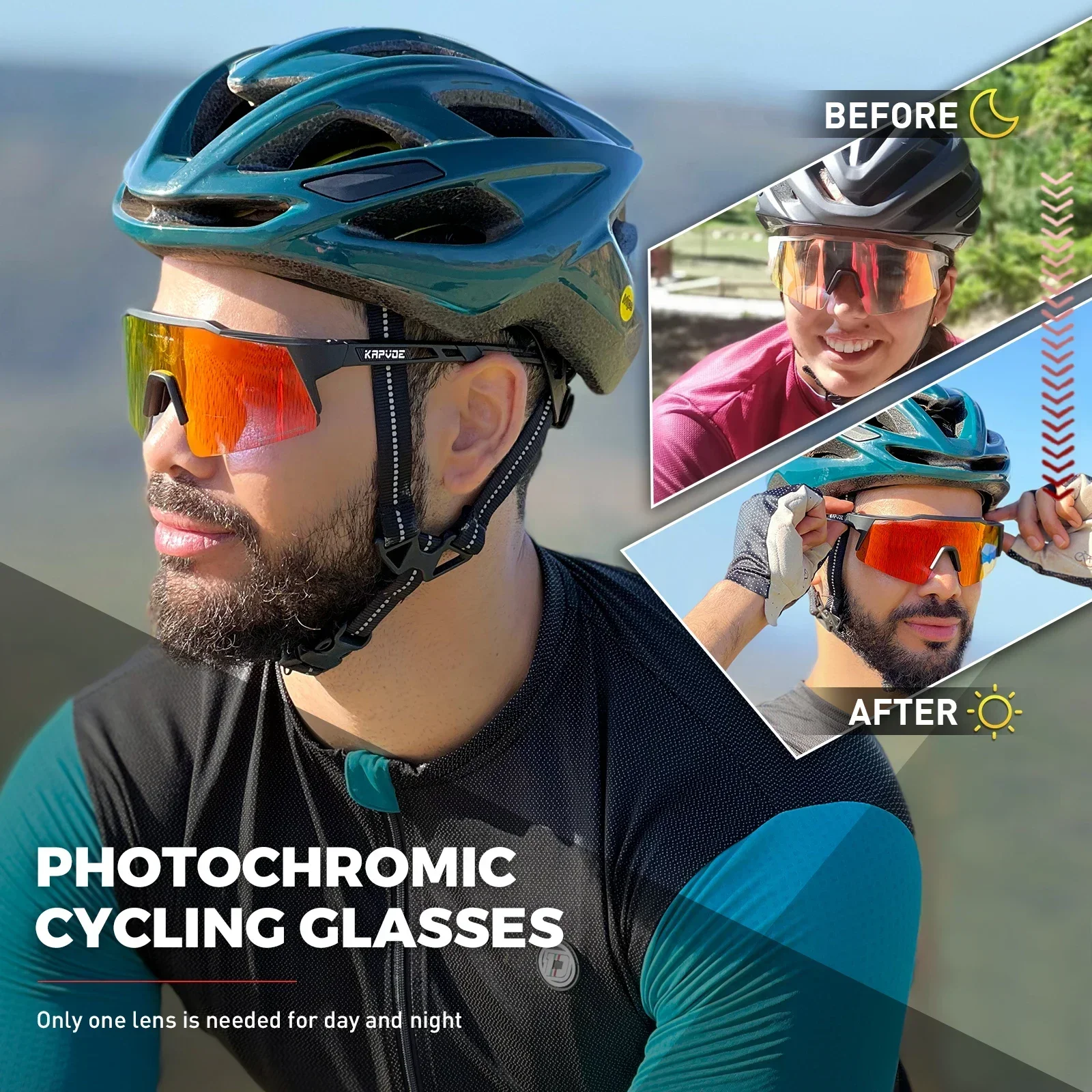 Kapvoe Red Photochromic Cycling Sunglasses for Men Blue Photochromic Cycling Glasses Mountain New Bicycle Goggles Eyewear Sports