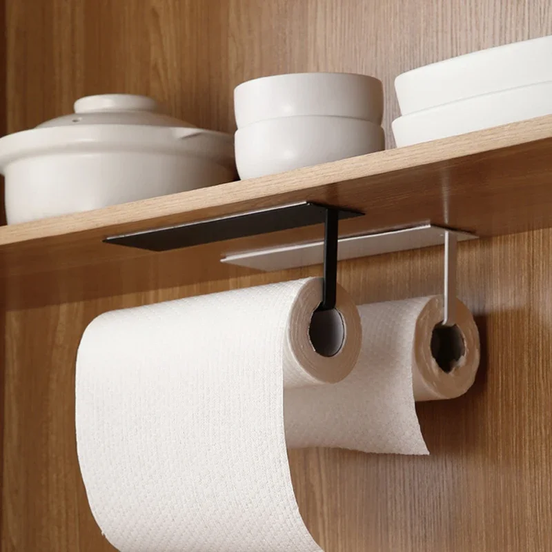 Paper Holders Non Perforated Paper Towel Holder Toilet Hanger Roll Holder Fresh Film Storage Wall Mounted Kitchen Racks