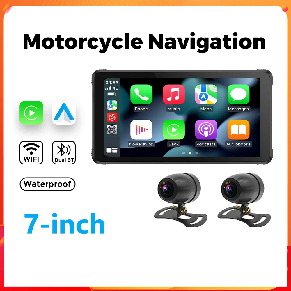 

Водонепроницаемая навигационная система для мотоцикла Apple Carplay, экран дисплея, портативный беспроводной монитор для мотоцикла на Android, камера с двумя объективами