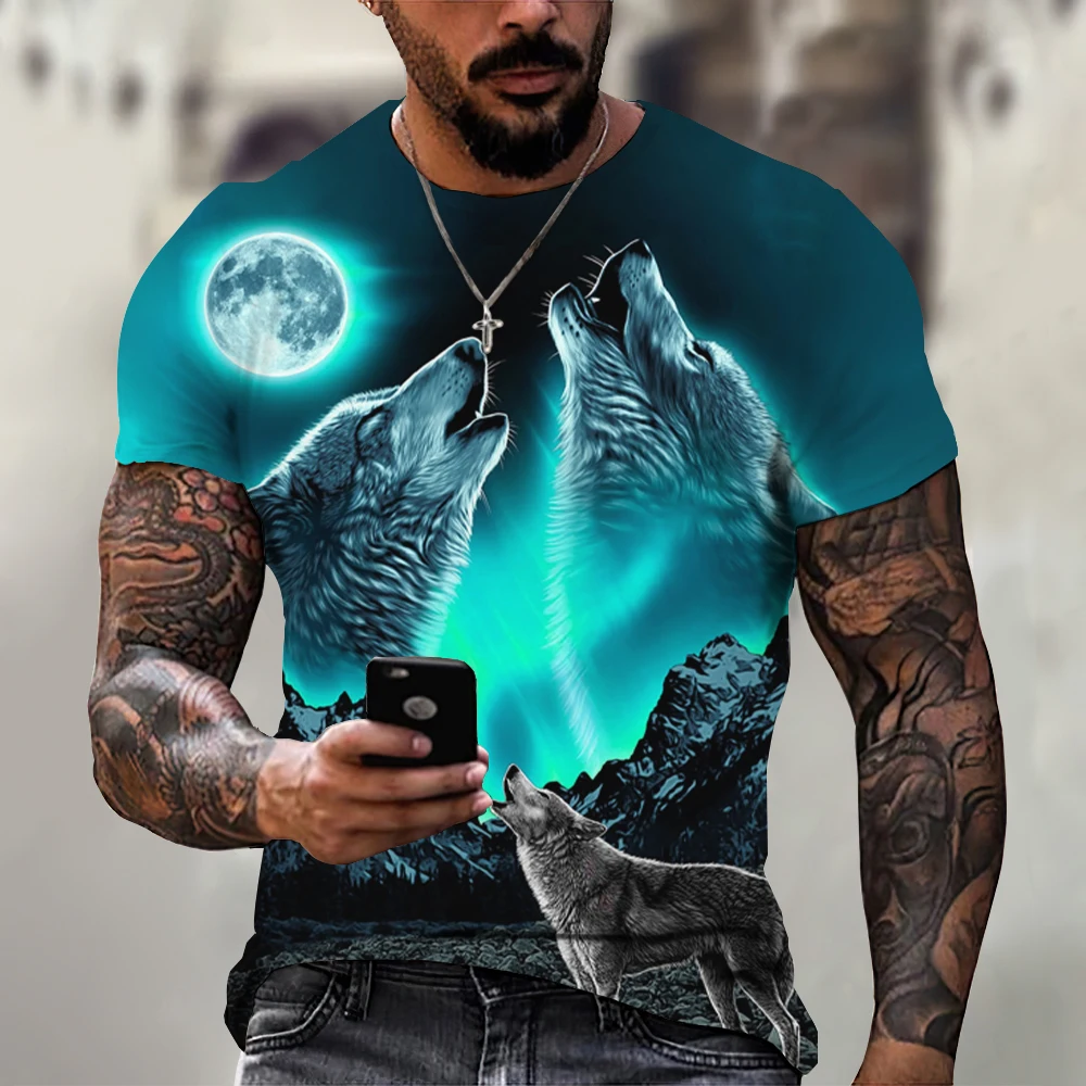 

Wolf print men's handsome T-shirt new summer casual T-shirts men's outdoor short sleeved T-shirt comfortable street clothing top