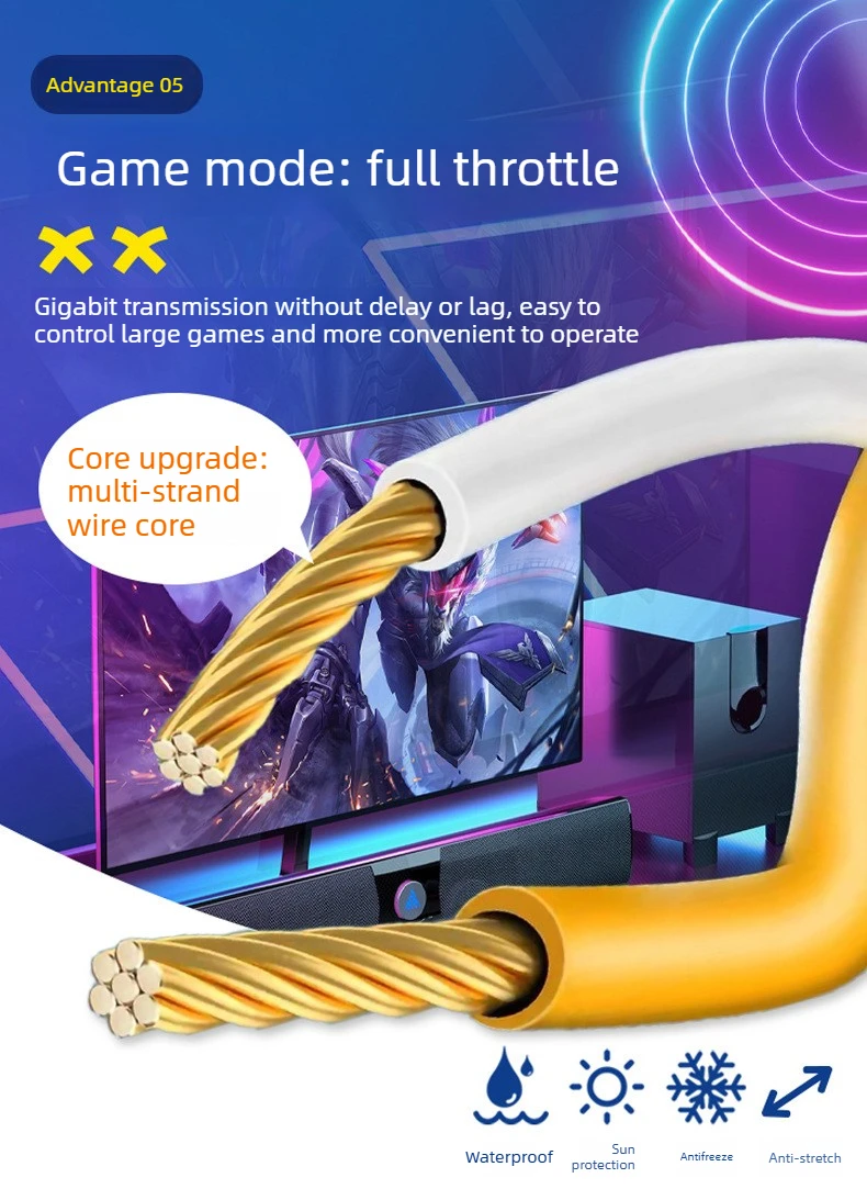 CAT6 플랫 네트워크 케이블 무산소 구리 비차폐형 1000Mbps 플랫 네트워크 케이블 컴퓨터 네트워크 케이블 CAT6E 초박형 점퍼