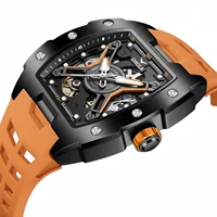 Montre mécanique automatique pour homme ONOLA en or rose, bracelet en silicone, étanche, cadran lumineux creux 2
