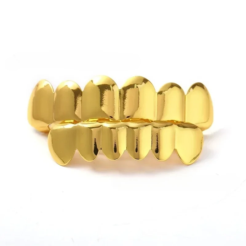 Gold Silver Plated HIP HOP Teeth Grillz Top & Bottom Grills Set With silicone Real Shiny Tooth Sets 6