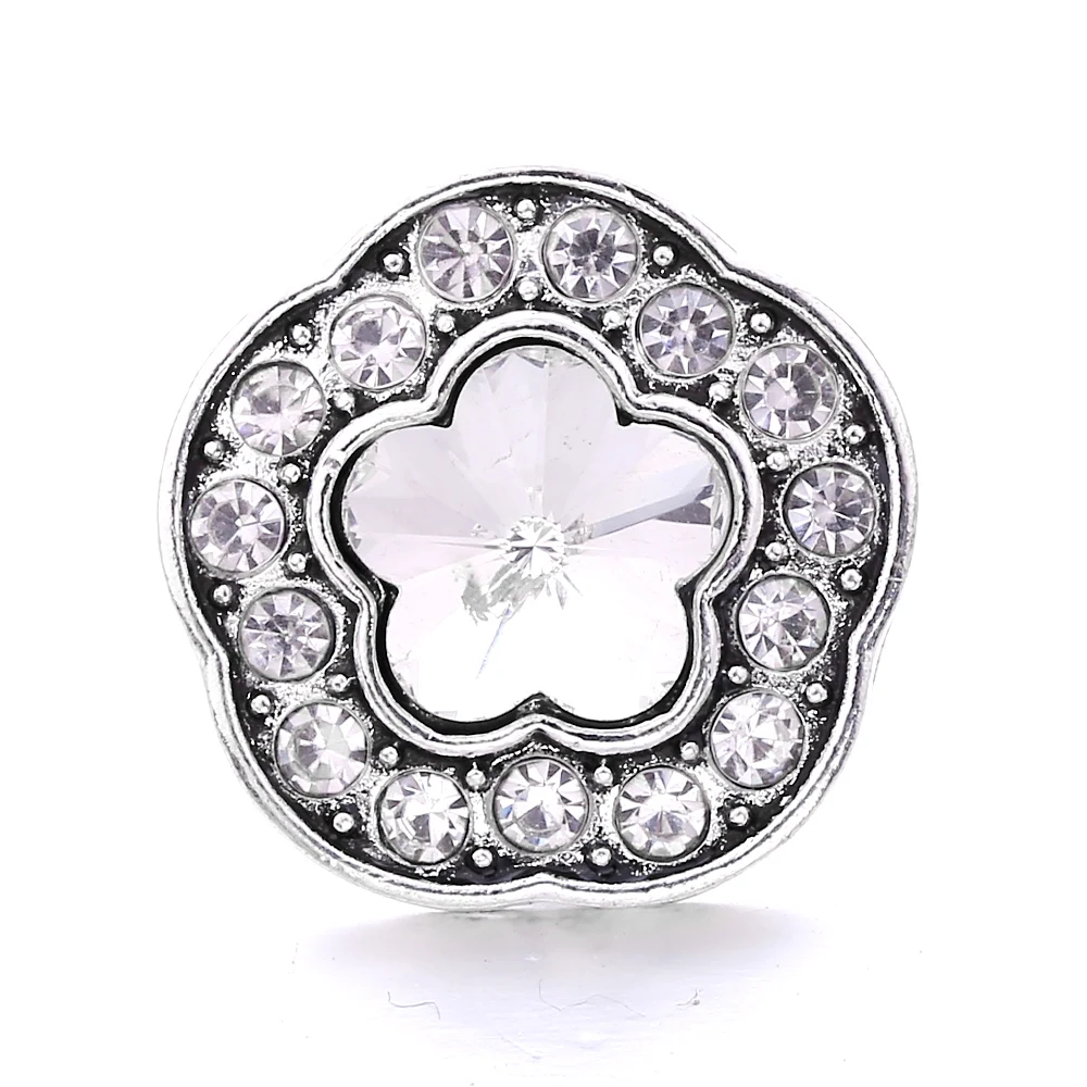 20pcs Vintage Crystal Flower 18mm Metal Snap Buttons Fit Snaps Bracelet Necklace Ginger Jewelry