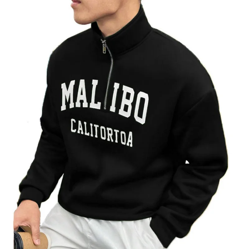 Men's Sweatshirt Spring Autumn Casual Solid Long Sleeve Half Zipper Sweatshirts Pullovers Letter Printed Pullover Tracksuit Men