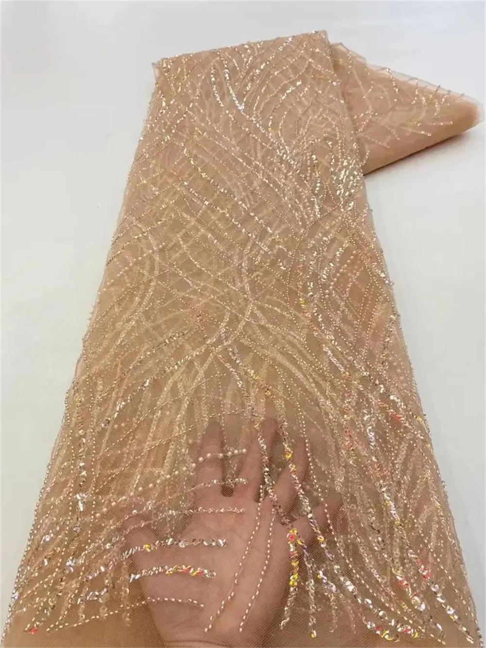 African Sequins Beaded Lace Fabric Luxury Groom Nigerian Wedding Bridal Embroidery French Tulle Sewing