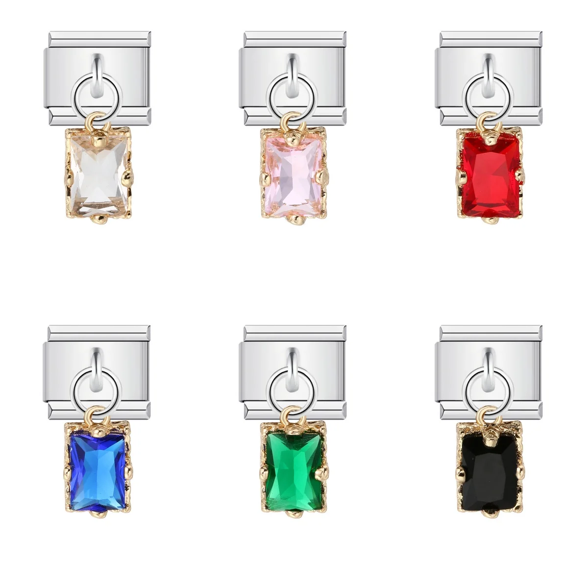 Neue vielseitige italienische Edelstahl Single DIY 9mm Kombination Charm Armband zucker farbene quadratische Serie Anhänger Armbänder
