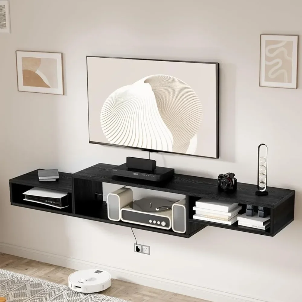 

Floating TV Stand Wall Mounted with Power Outlet 59", Floating Entertainment Center, Wood Media Console Shelf for Under