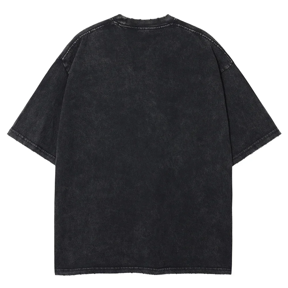 Men Streetwear Tshirt Japanese Naruto Anime Graphic T-Shirt Cotton Harajuku Washed T Shirt Summer Hip Hop Tops Tees Black