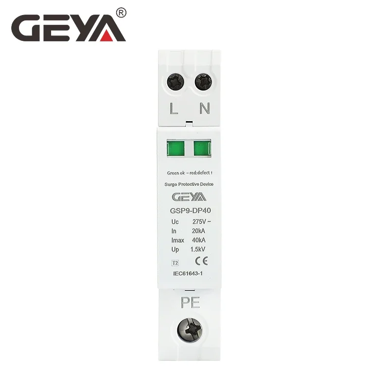 Geya GSP9 1P + N 18Mm Spd 20 ~ 40KA Surge Protector Bliksembeveiliging Lage Spanning Afleider apparaat AC275V Spd