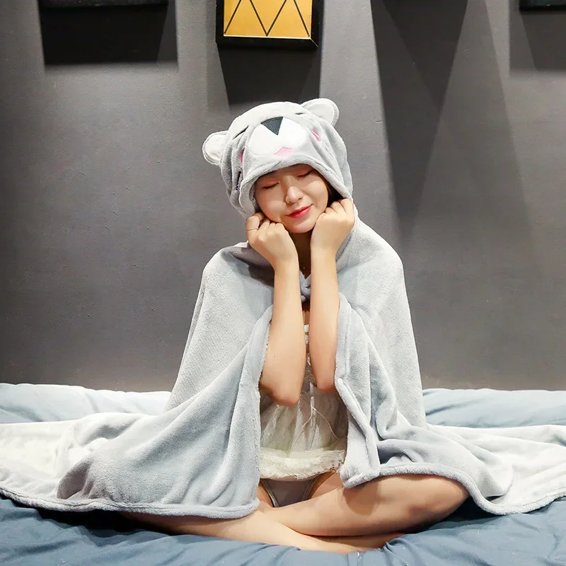 Cartoon Cute Cape Blanket Flannel Lazy Shawl Cape Student Hooded