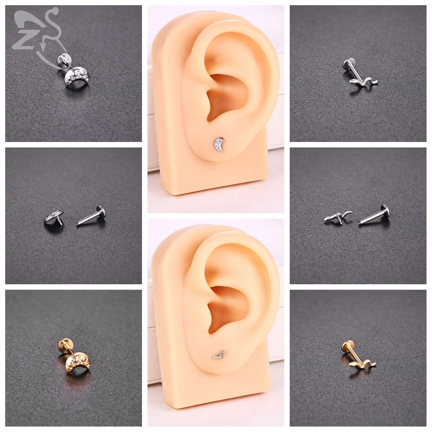 ZS 1PC 16G/18G 316L 스테인레스 스틸 립 링 해바라기 코끼리 Labret 피어싱 골드 컬러 귀 스터드 6mm/8mm 연골 귀걸이