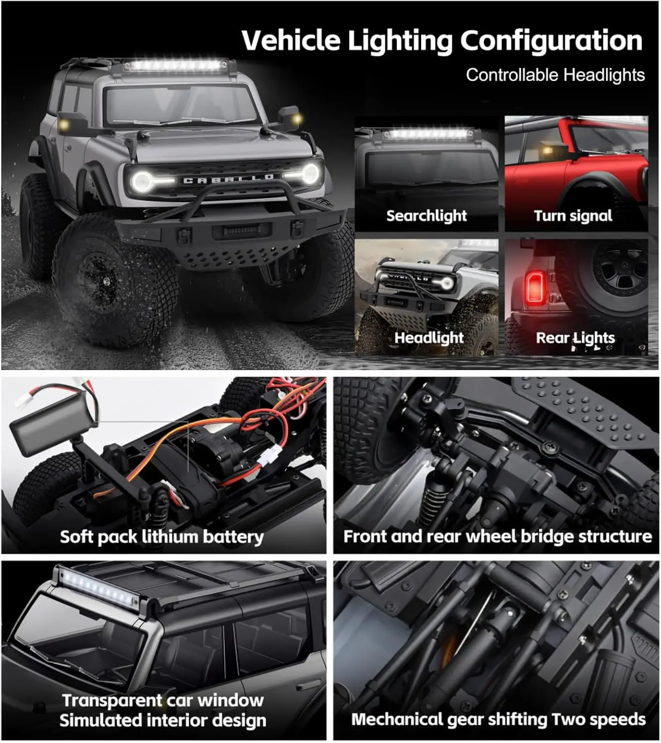 Crawler RC 4x4 1:18 électrique en action, grimpant une pente rocailleuse en franchissement.