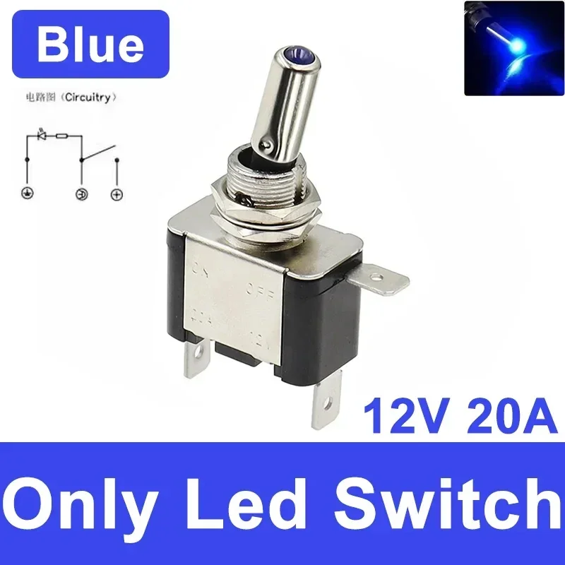 thumbnail image 1 of 5/20 juegos de interruptor basculante SPST de 12 V y 20 A, interruptor LED con cubierta protectora para coche, interruptor de palanca LED con control de encendido y apagado, 1 of 5