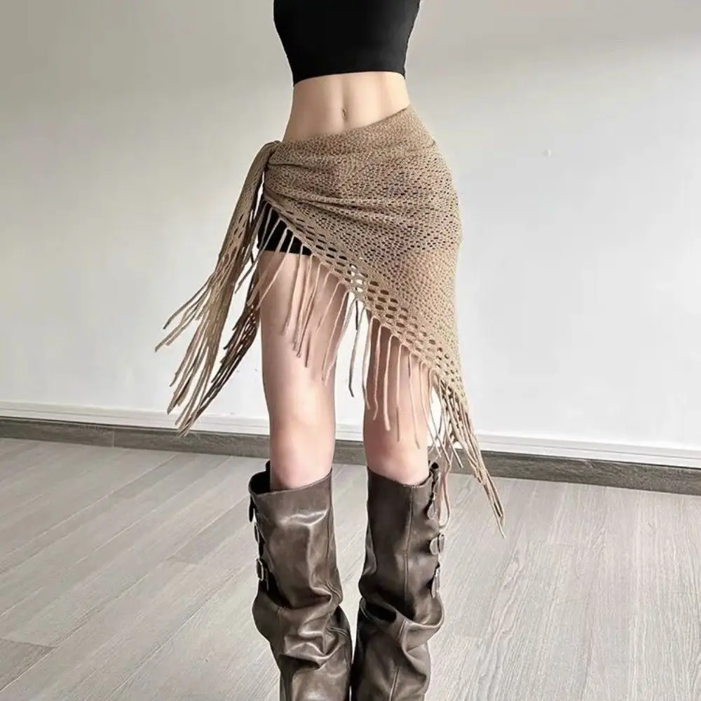 Women Tassel Belly Dance Clothing Knitted Bohemian Style Triangular Scarf Hip Scarf Adult Dance Practice 4