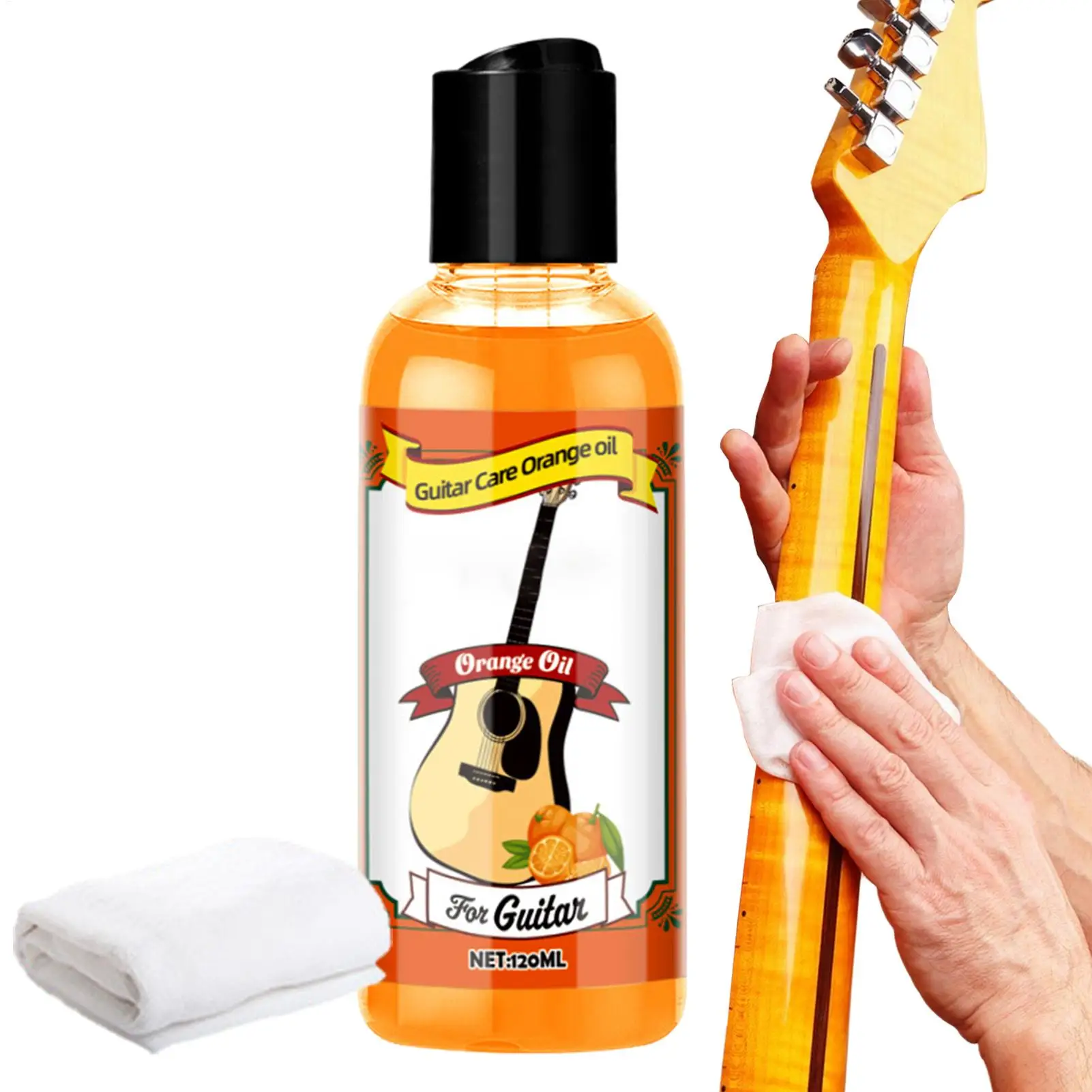 Fretboard Conditioner Guitar Care Oil Cleaner Polish Kit 120ml Polishing Oil Portable Guitar Care Orange Oil with Cleaning Cloth