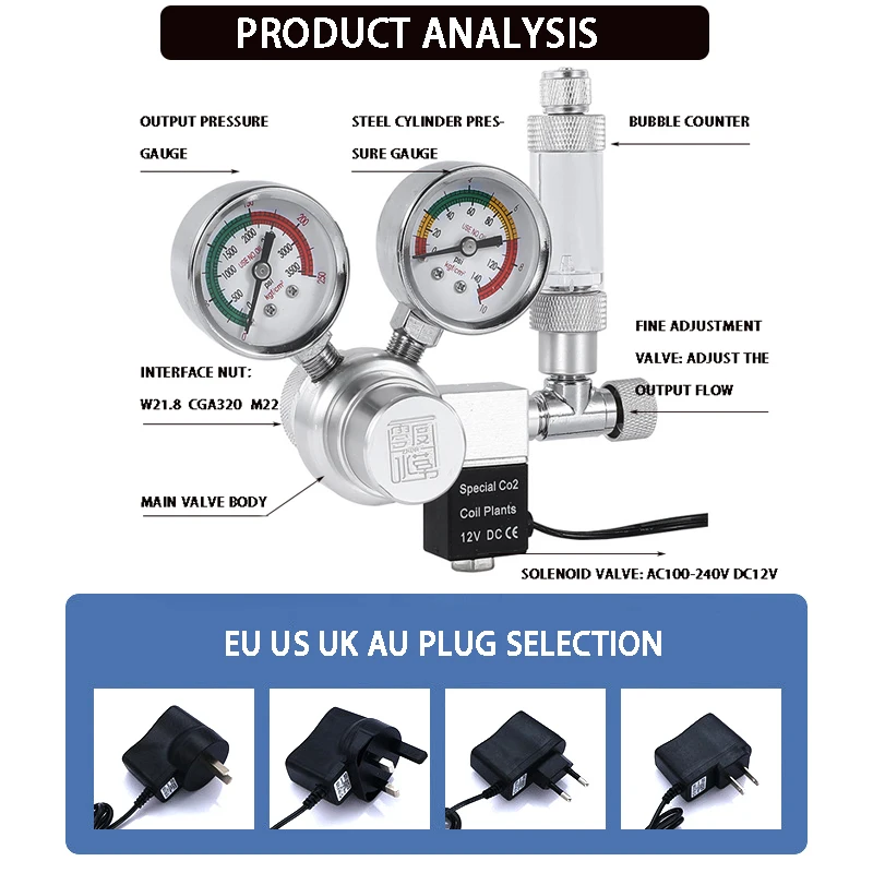 Premium Aquarium CO2 Regulator Kit with Solenoid Valve and Check Valve