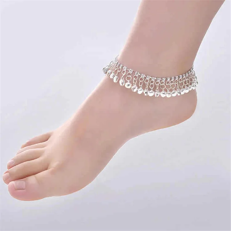 Ethnic Tassel Bell Anklets for Women Girl Beach Foot Bracelet India Jewelry Accessories silver anklet bracelet fashion accessories