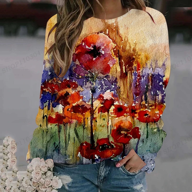 

Floral Painting Hoodie O-neck Sweathirt Flower Hoodie Women Fashion Hoodies Girl Coats Women Sweats Floral Tracksuit Y2k Clothes