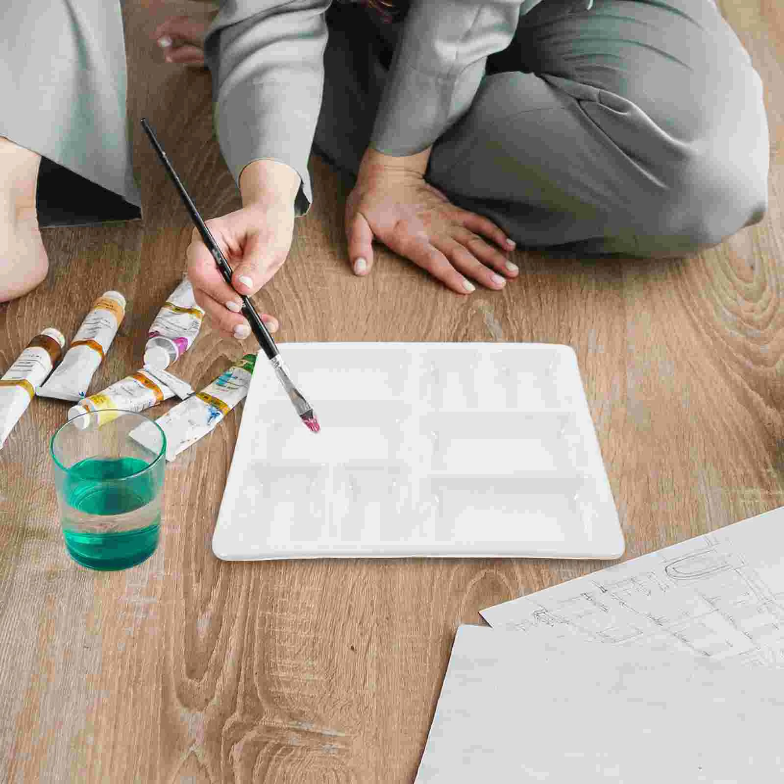 Eight Grid Ceramic Palette Paint Mixers Artist Trays Watercolor Pigment Plates Diy Supplies Empty Pans Children Painting