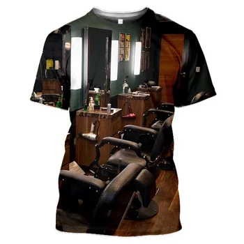Barber Uniform Fashion Scissors Printed Men's T-shirt Hip Hop Harajuku Plus Size Short Sleeve Summer Fashion Round Neck T-shirt 6