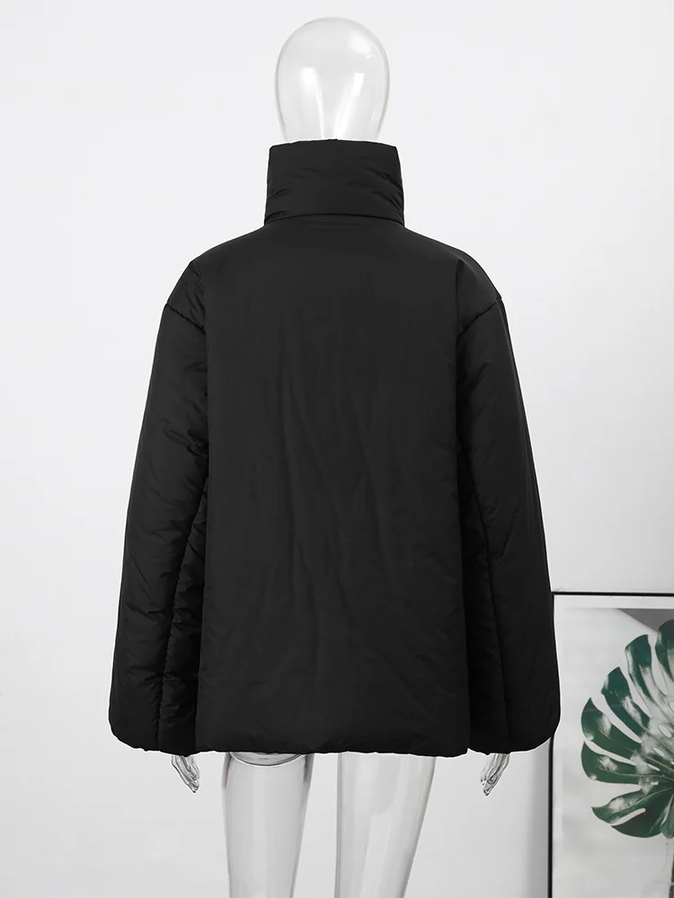 Stehkragen Solide Diagonal Knopfleiste Gepolsterte Jacke Frauen Elegante Lange Hülse Lose Herbst Winter Mäntel Chic Damen Neue Outer – Detail 3