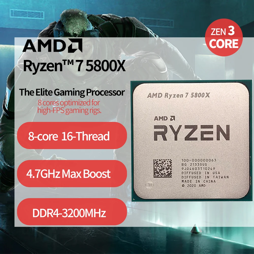 AMD Ryzen 7 5800X R7 5800X 3.8 GHz Eight-Core sixteen-Thread 105W CPU Processor L3=32M 100-000000063 Socket AM4 no fan