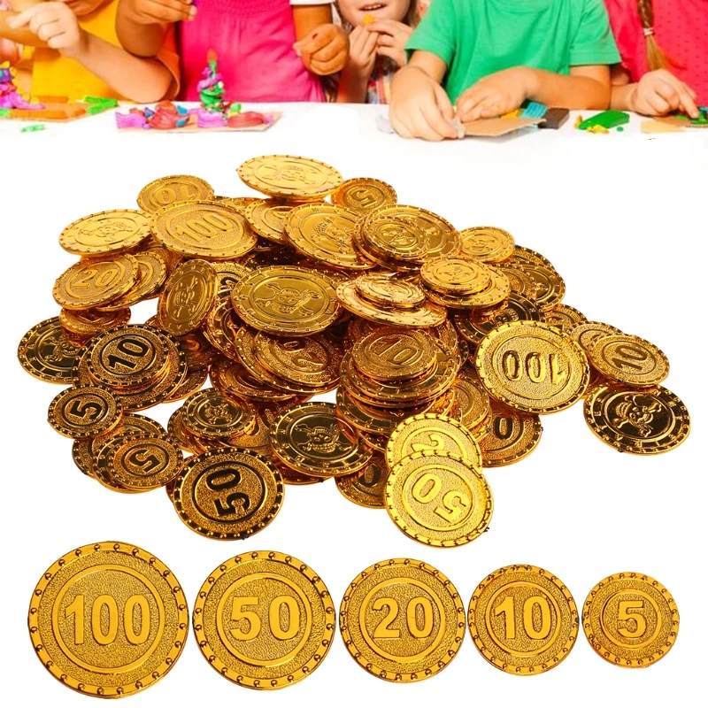 Plastic game coins 100pcs pirates gold for kid party supplies treasure Christmas