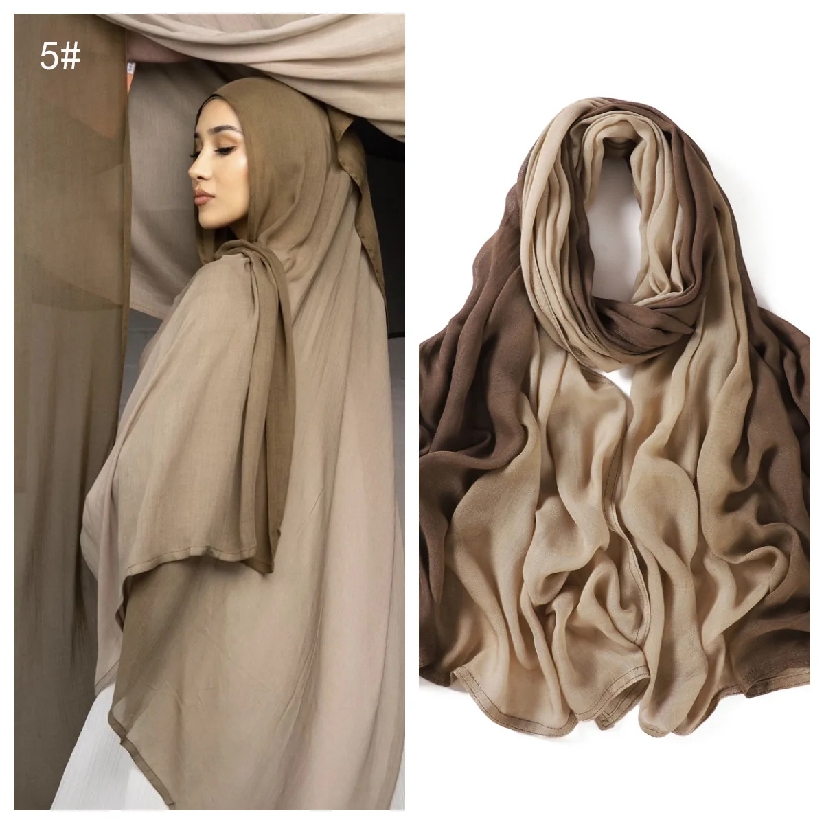 Ramanda Bambus Modal Rayon Hijabs für Frauen Lady Double Stitching Schal Schals Musulman Gradient Kopftuch Islamischer Turban – Detail 13