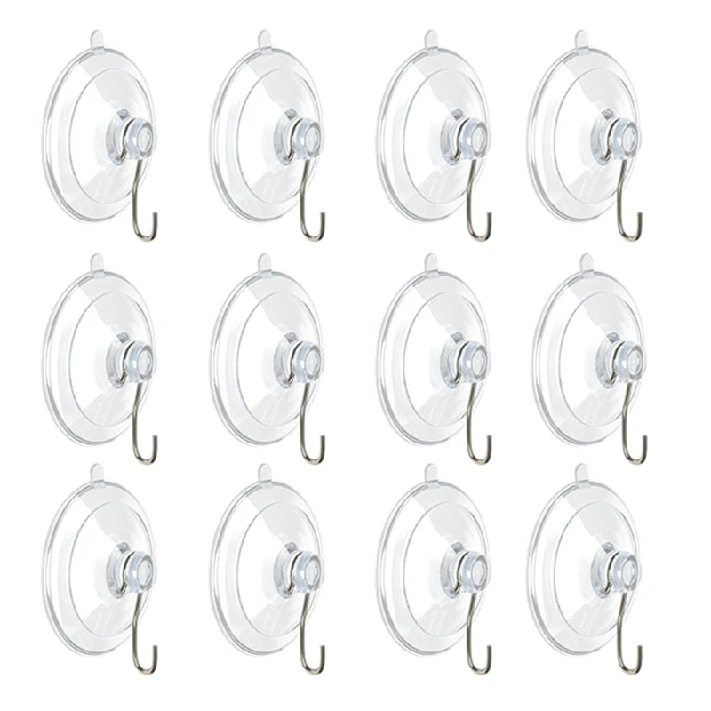 

12Pack Suction Cup Hooks, Thicken Transparent Suction Cups For Glass/Kitchen/Bathroom/Shower Wall/Window/Door Easy To Use