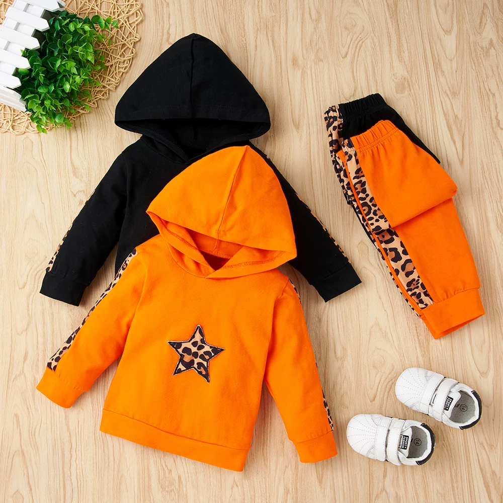 

0-2Y Newborn Clothing Baby Girl Baby Boy Hooded Long Sleeve Top Pants 2 Pcs Set Infant Set
