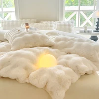 Bonenjoy 1pc Housse de couette en peluche, couvre-lit chaud, doux pour la peau, couleur unie, housse de couette (sans taie d'oreiller) 2