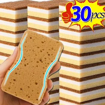 5/30PCS Sandy Fiber Seaweed Sponges Double-Sided Strong Water Absorption Cleaning Wipe Kitchen Dishwashing Pot Rust Stain Brush