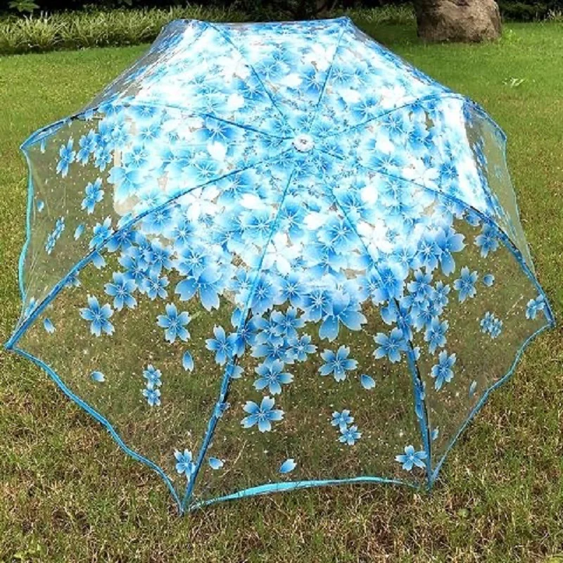 Romantic Transparent Flowers Bubble Dome Umbrella For Wind Heavy Rain Women Sun Umbrella