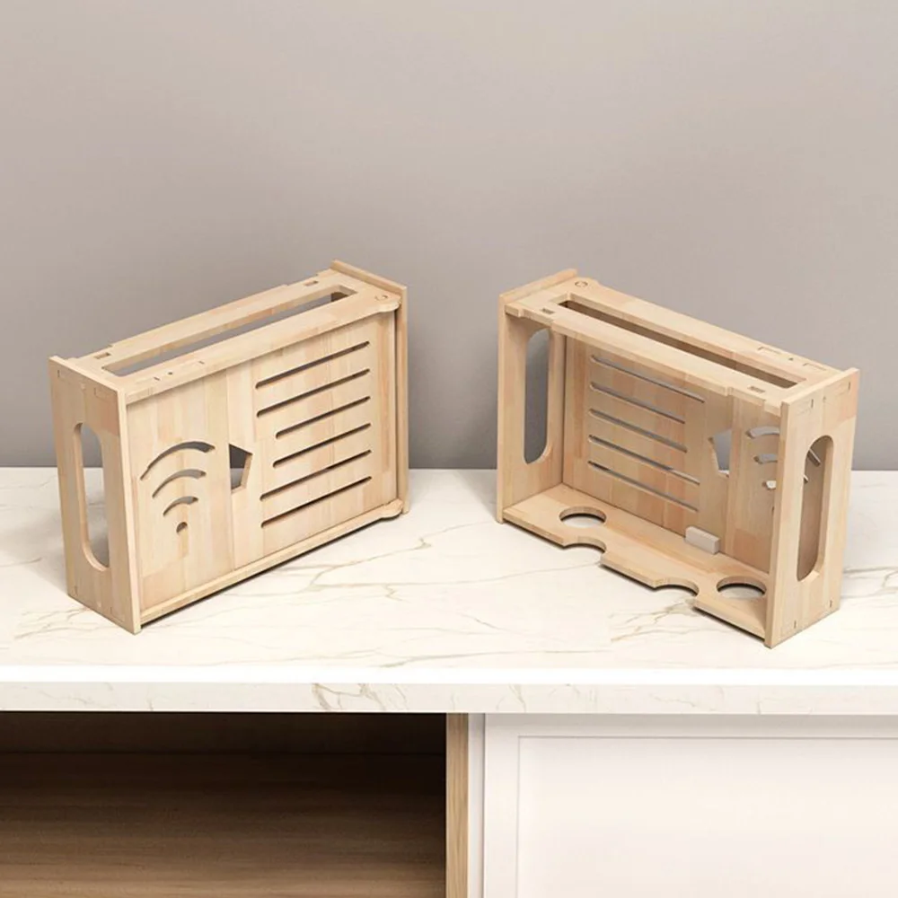 Wall-Mounted Storage Box Home Wall-Mounted WiFi Router Organizer Wooden Hanging Cable Management Multifunctional Storage Case - 3