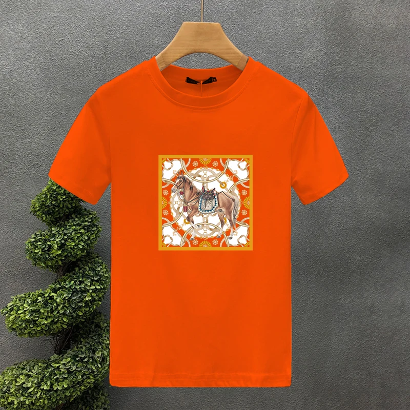 Augstas kvalitātes zīmola 100% kokvilnas dizains zirgu apdrukas T-krekli vasaras Haruku vīriešu/sieviešu īsām piedurknēm Āzijas izmēra T-krekls_voghion.com