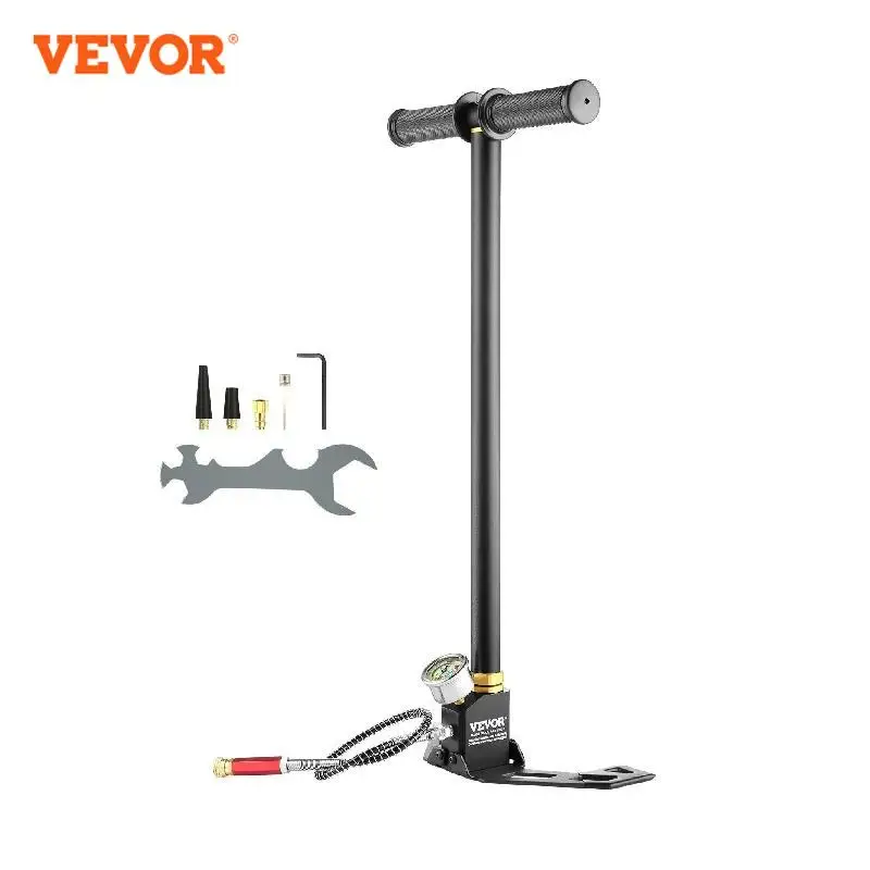 VEVOR 3 Stage PCP Pump 30MPa 4500PSI W/ Pressure Gauge Air Hand Stirrup Pump for Pistols, Rifles, Air Guns, Car Bicycle Hunting