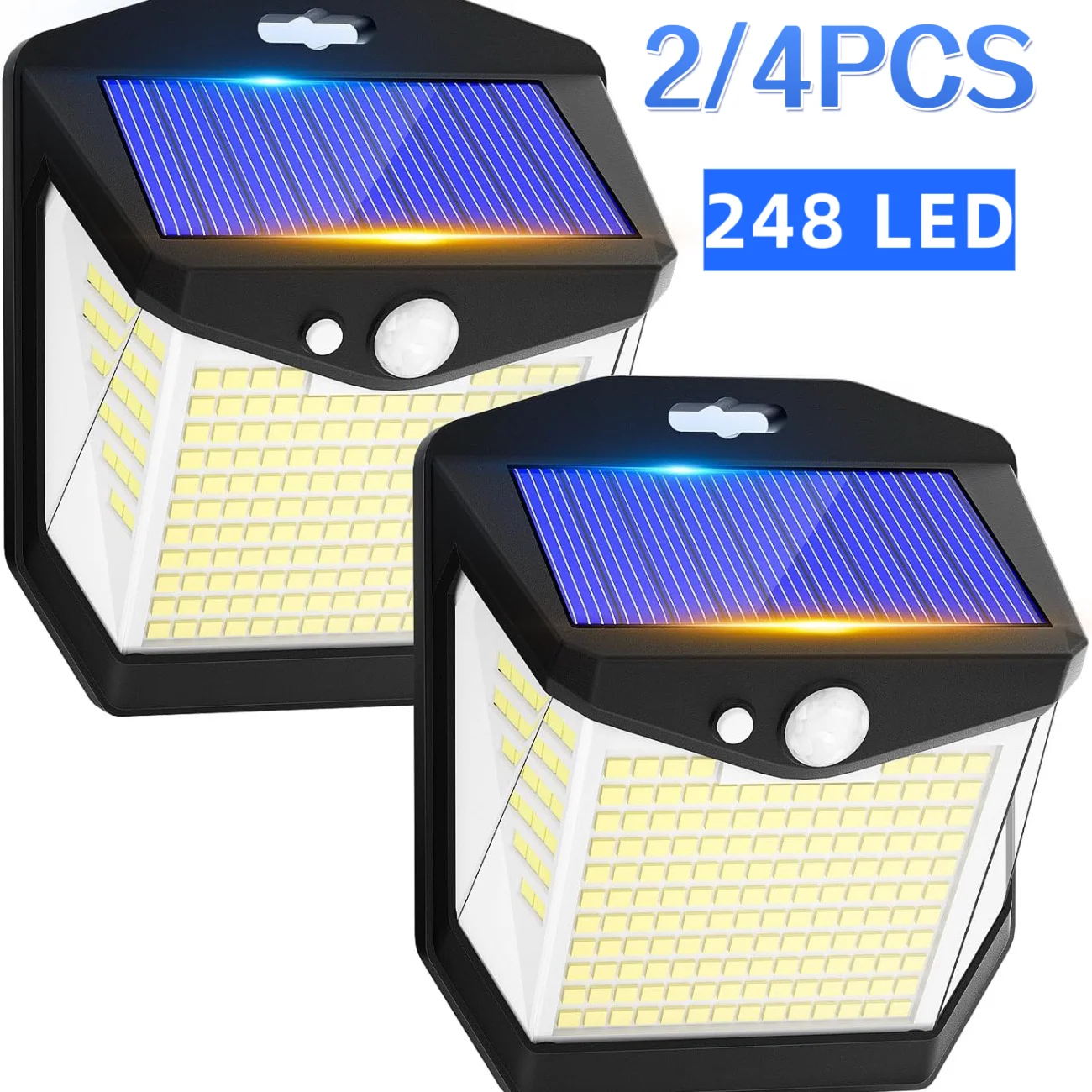 2/4PCS 248 LED Solar Security Light with Motion Sensor 3 Modes 270°Wide Angle Waterproof Outdoor Solar Wall Lamp for Yard Garden