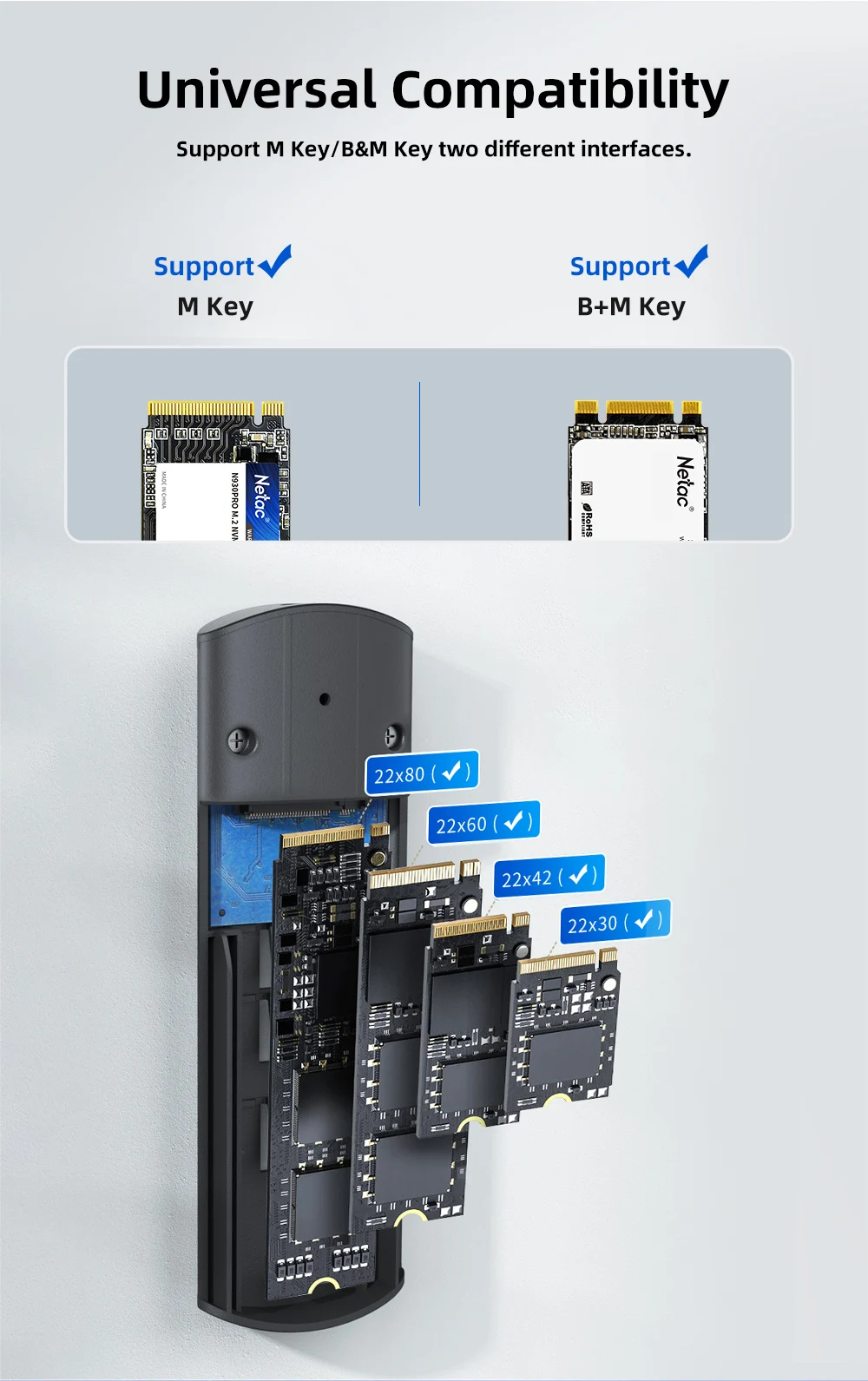 laptop hard disk external case Netac M.2 NVMe SSD Case 10Gbps External Hard Drive Box M2 SATA HDD Case Type C to C with adapter HD HDD External Enclosure 3.5 hdd external case