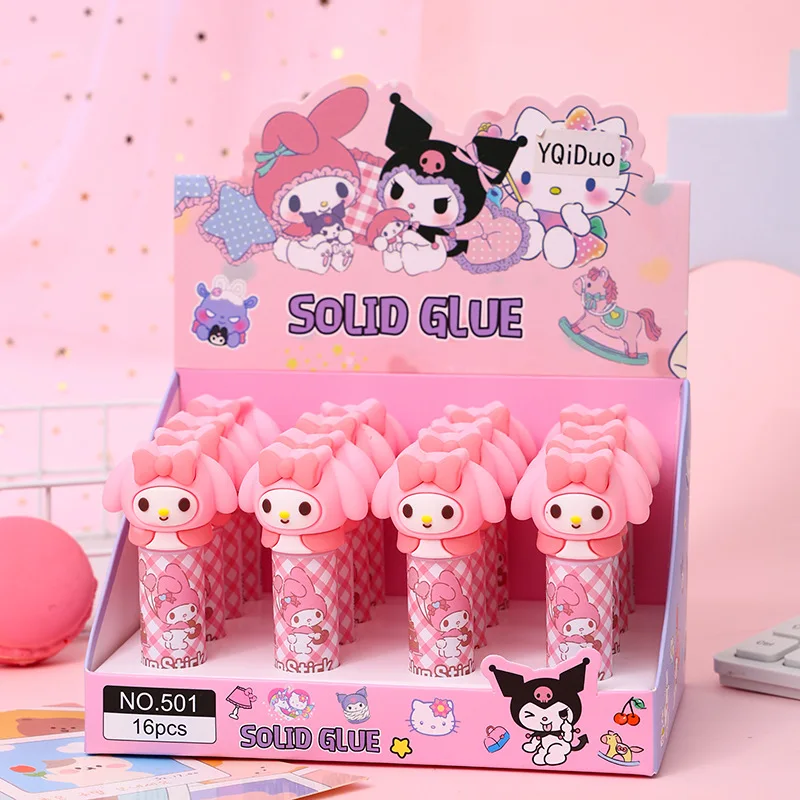 16pcs Sanrio 헬로 키티 솔리드 접착제 스틱 멜로디 Kuromi 학생 빠른 건조 접착제 스틱 학생 학교 용품 사무용품