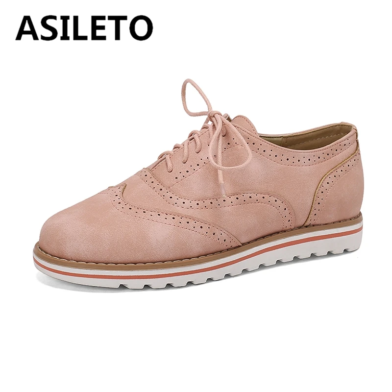 

ASILETO 2024 New Design Casual Female Flats Round Toe Lace Up Big Size 41 42 43 Hollow Soft Daily Women Shoes Blue Pink Spring