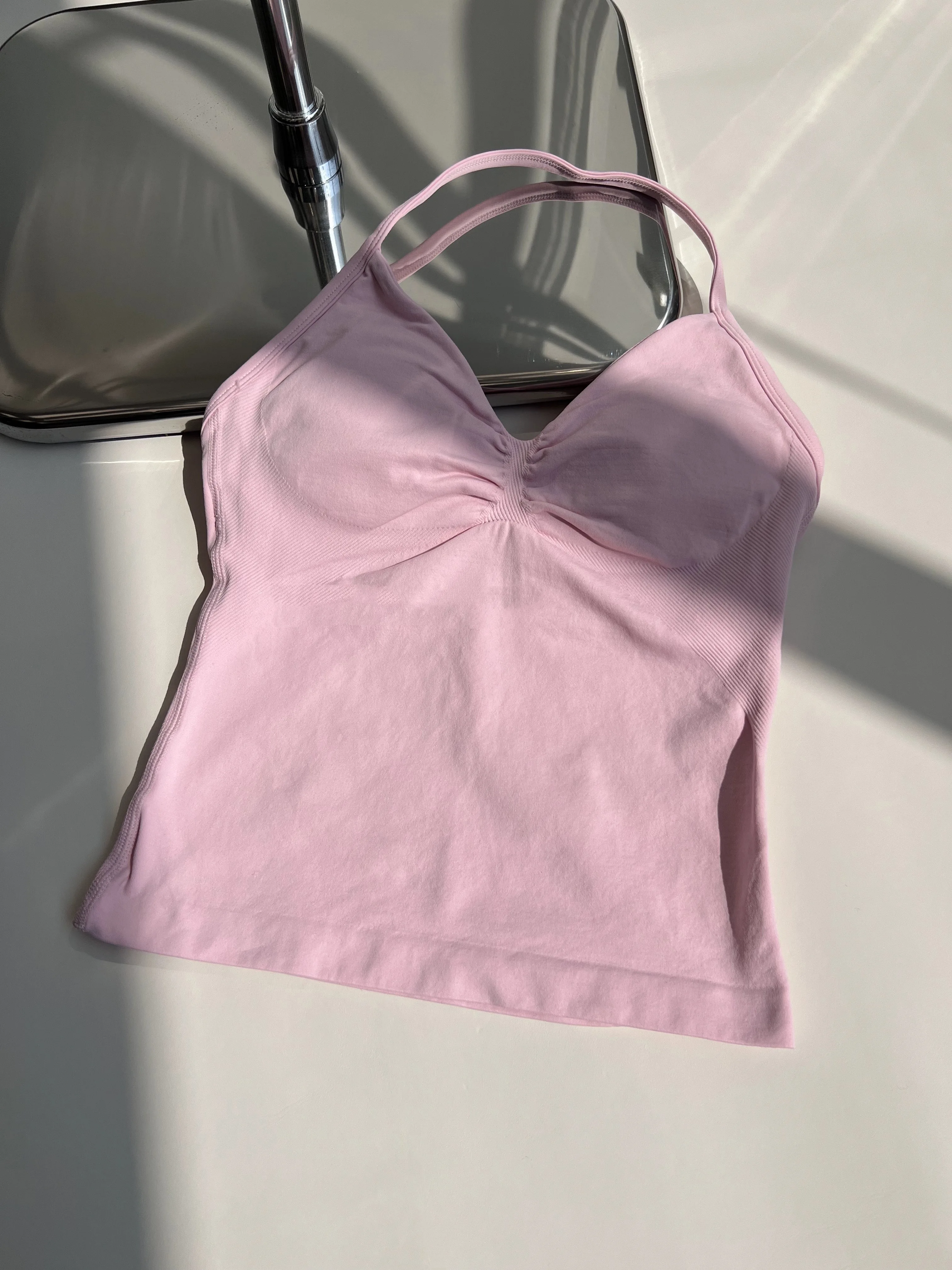 Yoga Gym Longline Strappy Top Frauen Nahtlose Yoga Tank Mit Abnehmbaren Pads V-ausschnitt Workout Kleidung Sport Laufen Fitness Weste – Detail 10