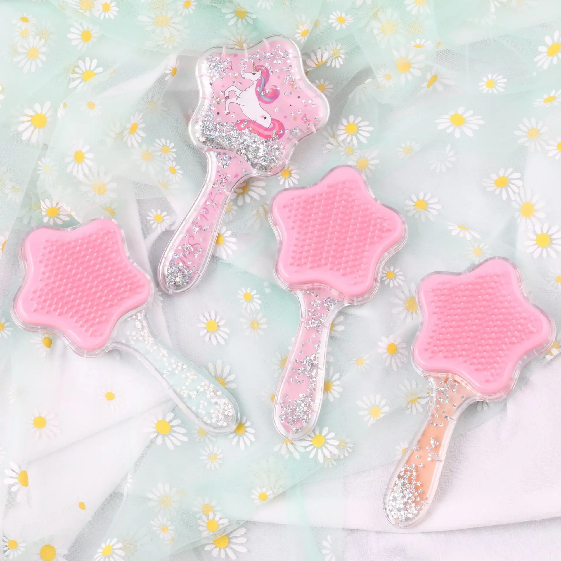 Sequins Comb Massage Children Quicksand Cushion Massage Comb Cute Girl Comb Carry Long Hair Anti-knot Comb Hair Brush 3