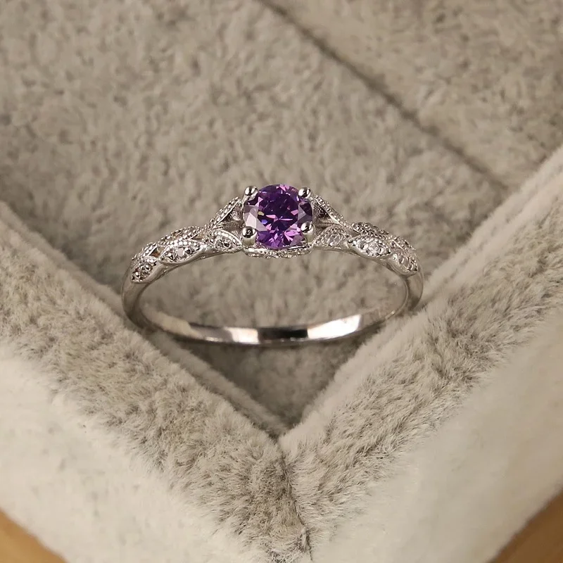 Sterling Silver Amethyst Zirconia Women's Ring