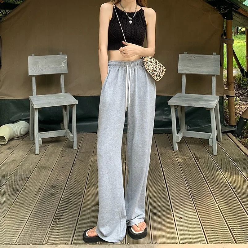 2021 Summer Women's Pants Wide Leg Pants Female Straight Tube Loose High Waist Hanging Feeling Casual Trousers Thin Sweatpants pants for women Pants & Capris